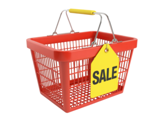Red Plastic Shopping Basket with Yellow Handle