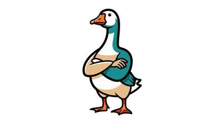 Obraz premium Cartoon goose with crossed arms isolated on white background