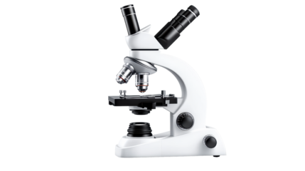 Laboratory microscope with lenses on transparent background