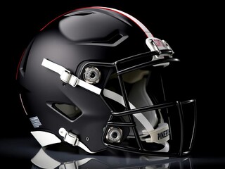 Fototapeta premium Sleek football helmet, black with bold red and white side stripes, sports, team