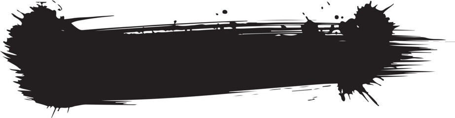 Grunge Hand Drawn Ink Brush Stroke Isolated on White Background. Paintbrush line with rough edges. Stain for backdrops. Freehand doodle line borders. Black splashes