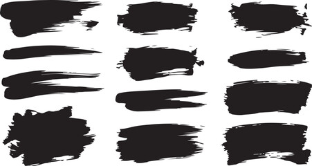 Grunge Hand Drawn Ink Brush Stroke Isolated on White Background. Paintbrush line with rough edges. Stain for backdrops. Freehand doodle line borders. Black splashes