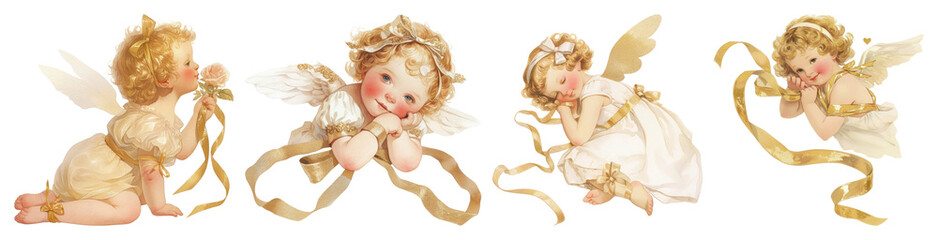 Fototapeta premium PNG Vintage cherubic angel illustrations, element set on transparent background