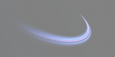 Obraz premium A bright blue glowing curved line with a magical light effect. A glowing effect for game interface design on a light background. 