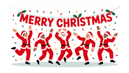 Joyful Christmas Cheer: A festive scene where a group of Santa characters revel in the spirit of Christmas.