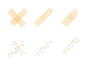 Abstract graphic elements with yellow lines and blue dots on a white background, representing clean and modern design concepts