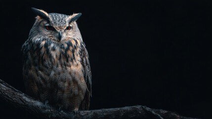 Obraz premium Eurasian Eagle Owl Perched Staring with Piercing Eyes