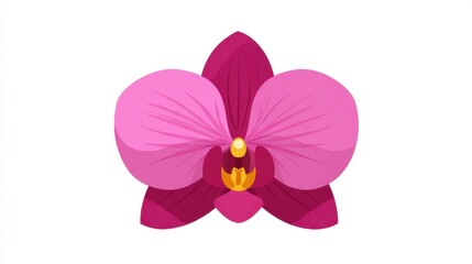 Vibrant Flat Illustration of a Single Orchid Flower in Bright Pink Shades