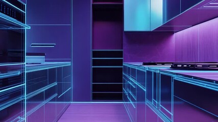Futuristic kitchen visualizing digital architecture blueprint design - Powered by Adobe