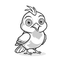Cute kawaii bird character vector design monochrome