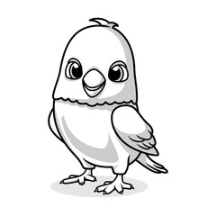 Cute kawaii bird character vector design monochrome
