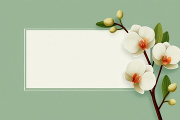 Modern Minimalist Design with Thin Border and Orchid Flowers on Soft Green Background