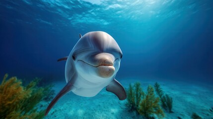 Playful Dolphin Swimming Underwater Captured in Low Resolution Image for Stock Photo Collection