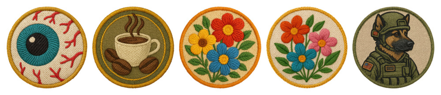 PNG Colorful embroidered patch collection, element set on transparent background