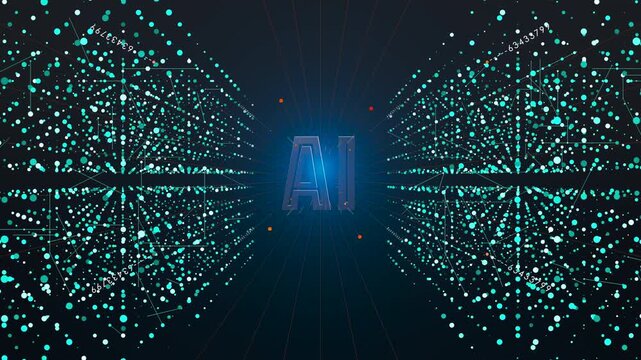 Infinite data network grid learning concept with AI title background