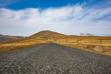 A road with a mountain in the background
