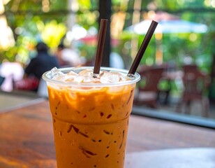 Thai milk tea in the coffee shop