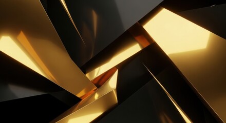 Elegant geometric abstract with dynamic interplay of golden facets and shadows