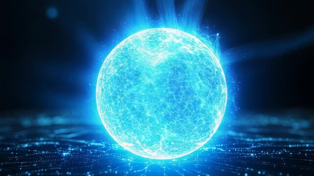 Glowing digital sphere sending out data network connections