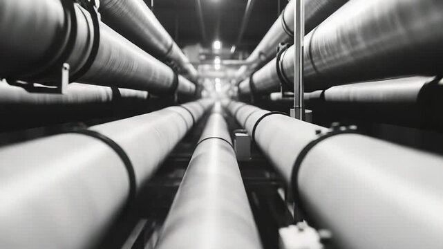 Industrial pipes conveying fluids in processing plant factory