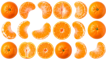 Arrangement of whole and segmented citrus fruit against a black backdrop