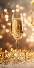 Sparkling champagne Glass Amid Golden Festive Glow