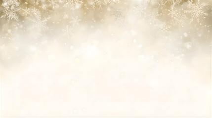 Abstract winter background with falling snowflakes in soft gold and white tones, creating a festive and ethereal atmosphere.