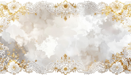 Elegant floral frame with delicate gold details on a watercolor background