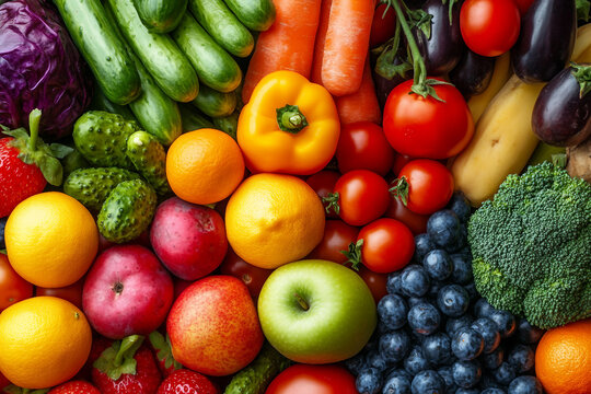 Generative AI image of fresh organic mixed berries including strawberries, raspberries, blueberries - Powered by Adobe