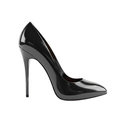Glossy Black High Heel Stiletto Shoe Isolated on Transparent Background Showing Classic Elegance and Fashionable Design