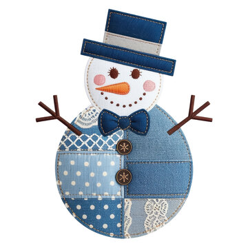 Patchwork Denim Snowman Applique with Bow Tie