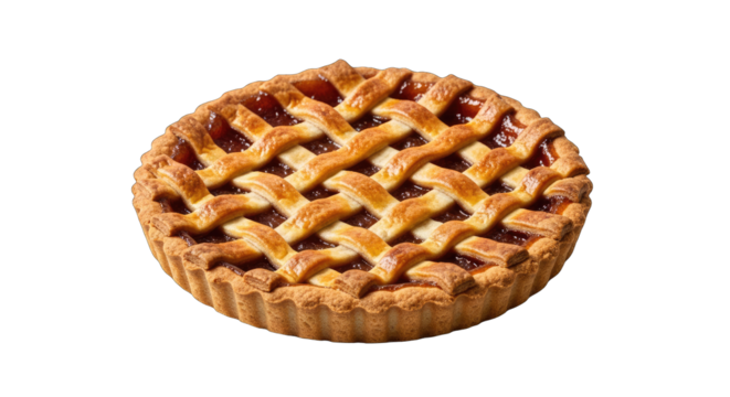 Golden Brown Lattice Top Apricot Jam Tart Pastry With A Flaky Crust Isolated On A Transparent Black Background