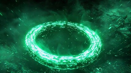 Green glowing futuristic energy portal opening in space - Powered by Adobe