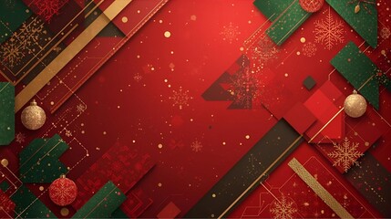 Festive Abstract Christmas Background With Red, Green, and Gold Geometric Shapes and Ornaments