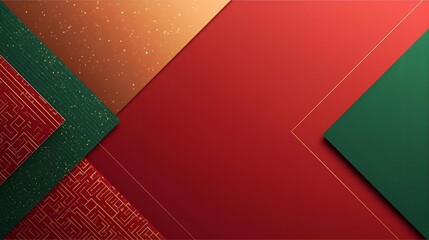 Abstract Geometric Red and Green Panels With Gold Lines, Modern Design Art Background