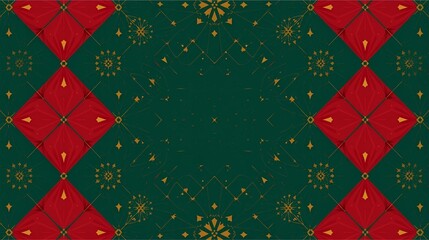 Festive Green and Red Geometric Pattern With Gold Accents for Holiday Decoration