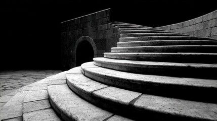 Monochrome Stone Steps Archway Architectural Detail