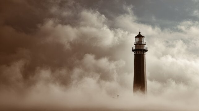 Mysterious Lighthouse Piercing Through Atmospheric Sea Fog