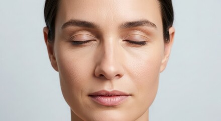 Calm woman with closed eyes, embracing natural beauty and peace.