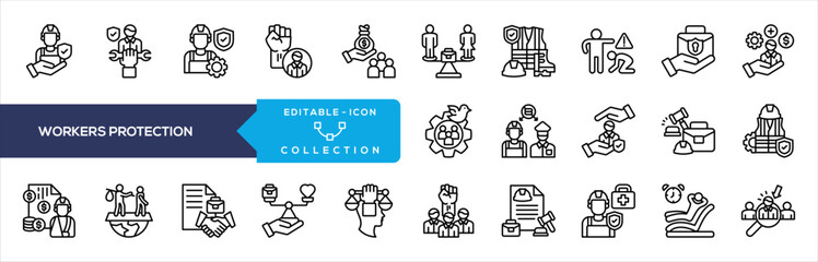 Workers Protection Banner Icon Collection