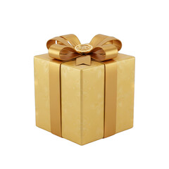 Golden Gift Box with Bow and Subtle Pattern Isolated on Black Background