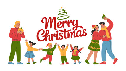 Family Celebration: A joyous family revels in the festive spirit of Christmas, embracing the holiday's joy. conveying warmth and togetherness.