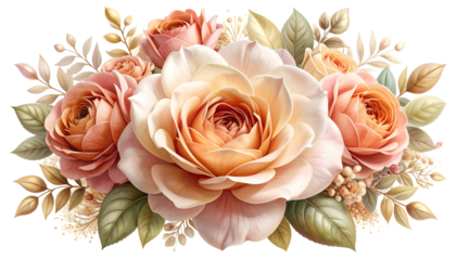 Pastel roses and foliage arrangement, soft hues against a black background