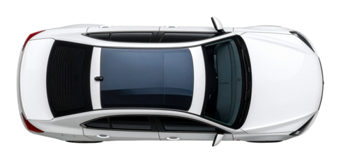 top view of white sedan car isolated on white	