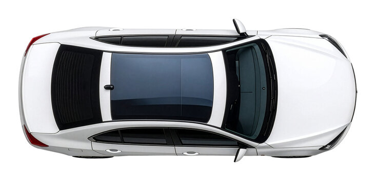 top view of white sedan car isolated on white	