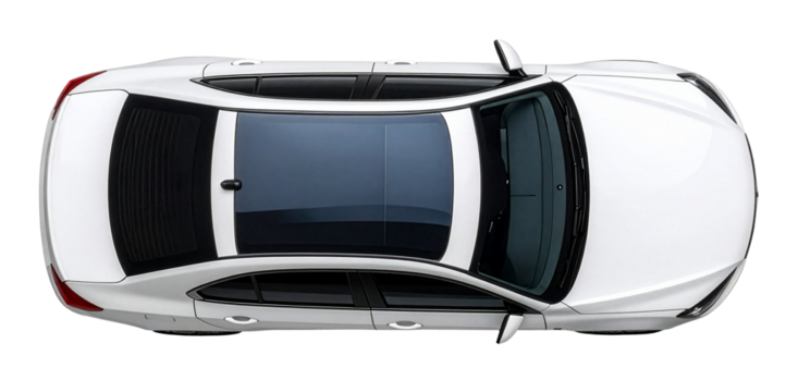 top view of white sedan car isolated on white	