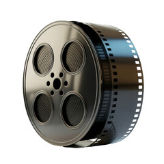 Glossy Black Film Reel with Curved Film Strip