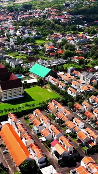 Land overbuilt with residential housing in Kuta Selatan, Bali. Aerial
