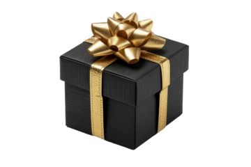 Elegant black gift box with gold ribbon