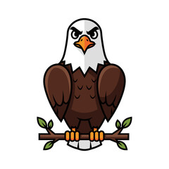 Cartoon bald eagle perched on a branch